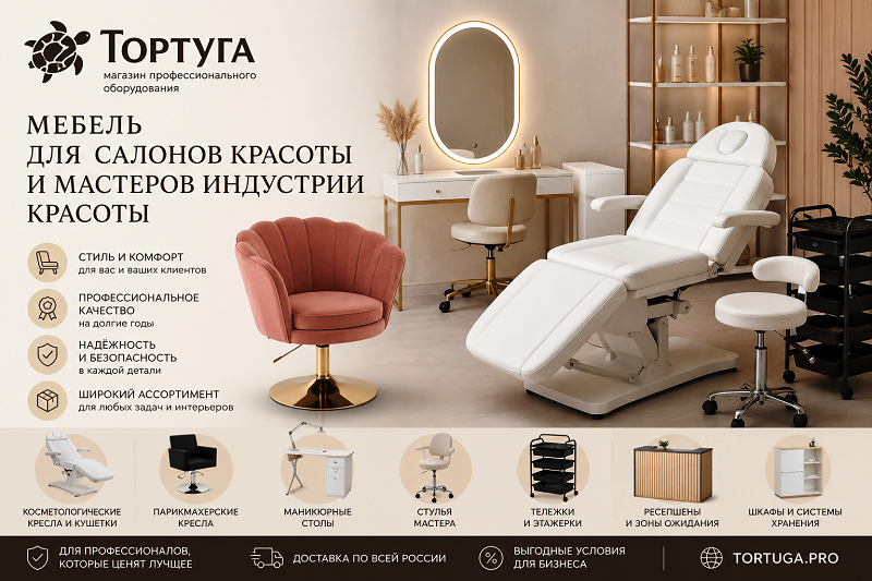 Купить мебель для салонов красоты. Такую как парикмахерские кресла, косметологические кресла, столы для мастера маникюра, стулья мастера, тележки и этажерки.